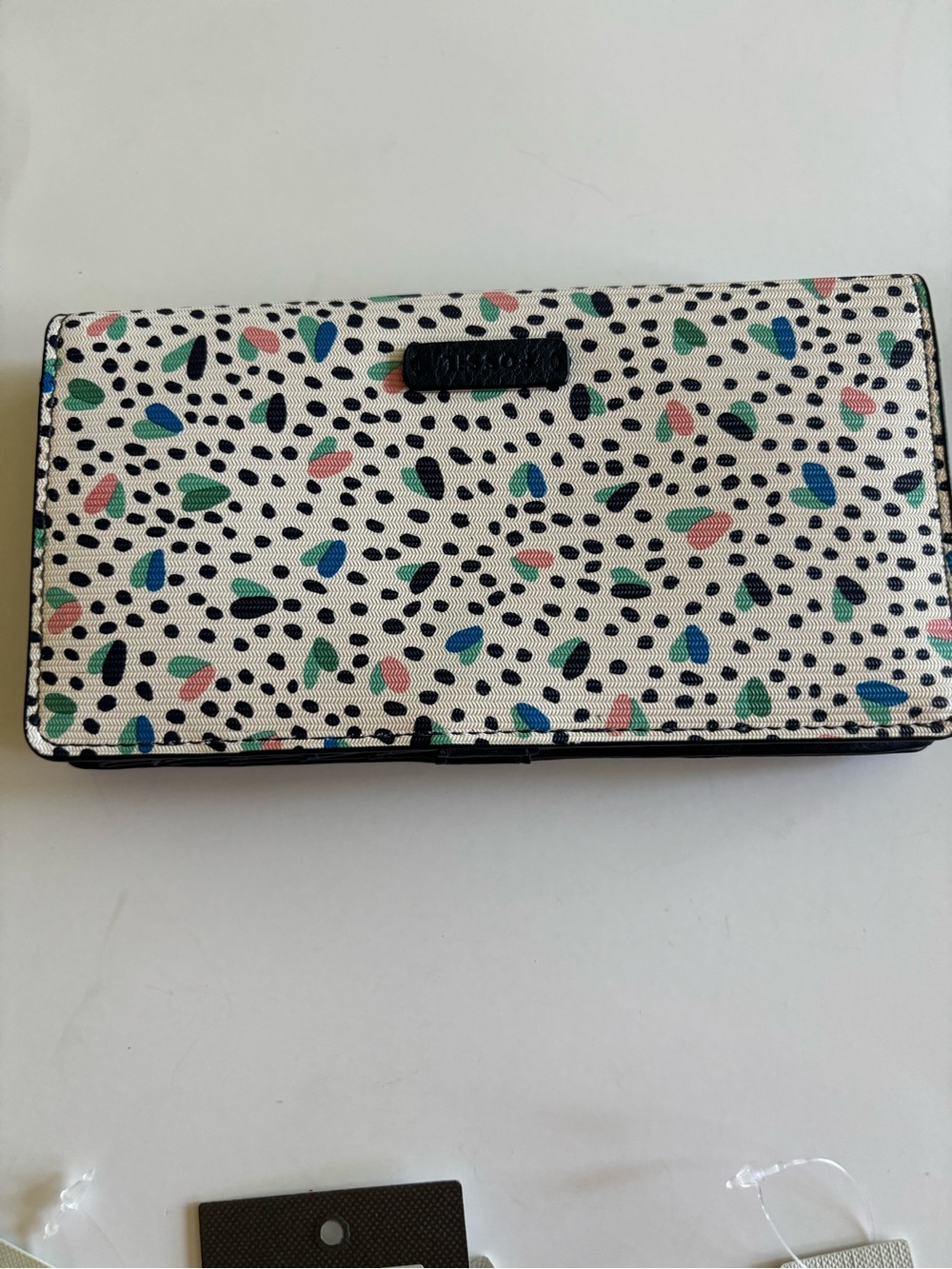 Fossil Wallet - Caroline RFID Hearts & Navy Wallet with Gold Zipper